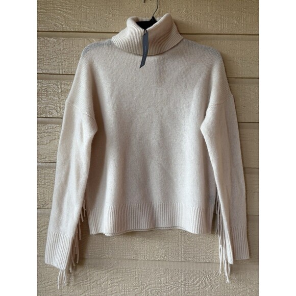 360 Cashmere womens Hudson Fringe Turtleneck Sweater size XS Beige Wool Cashmere - Picture 1 of 8